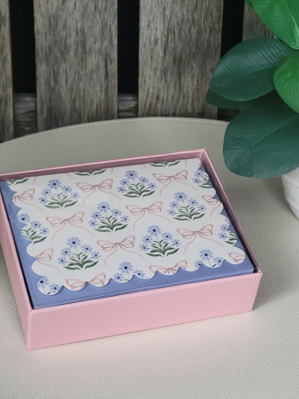 Sheffield Home Lavender Boxed Florals & Pink Bows With Gold Note Card Set